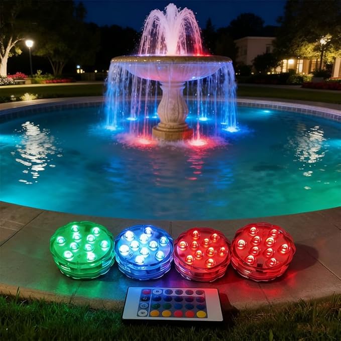 Submersible LED Lights with Remote Control Color Changing IP68 Waterproof Pool Lights for Aquarium, Pond, Hot Tub, Vase, Party & Holiday Decorations(4 Pack)