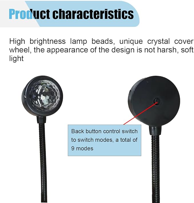 USB Car Roof Star Projector Night Light, Adjustable Car Interior Atmosphere Lamp Star Lights with 9 Modes, Portable Sound Activated LED Ambient Light for Car Decoration, Bedroom, Ceiling, Party (2PCS)