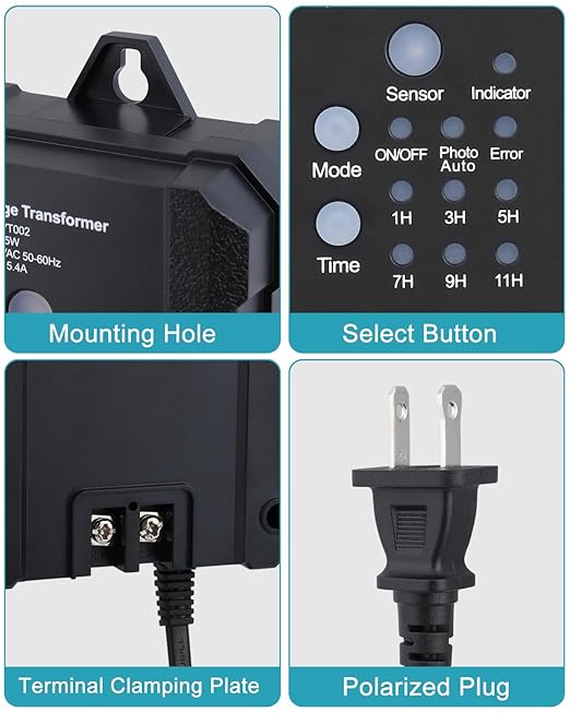SMY Lighting 65W Outdoor Low Voltage Transformer with Timer and Photocell Sensor,120V AC to 12V DC Weatherproof for LED Landscape Lighting,Deck Lights,Spotlight, Pathway Light,ETL Listed