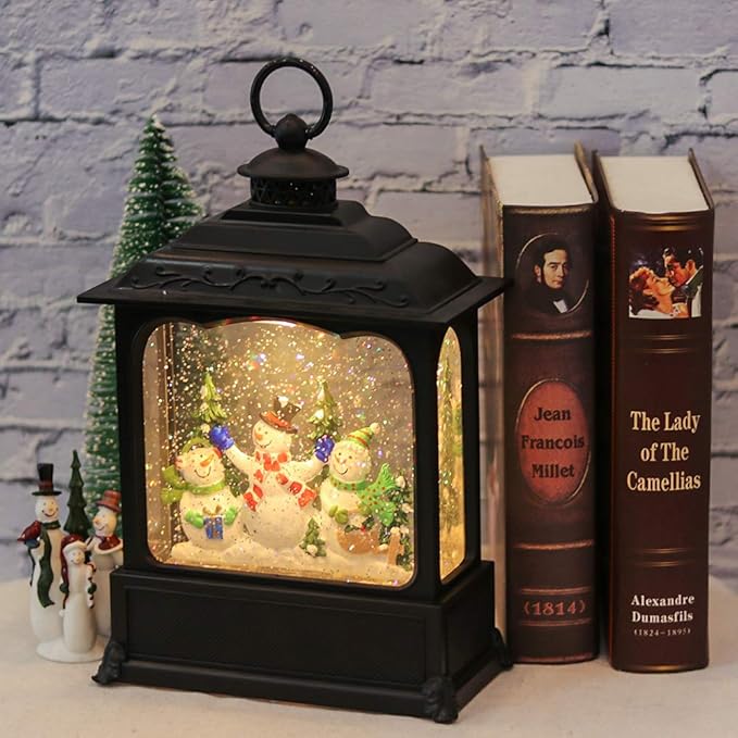 Eldnacele Musical Snow Globe Lantern with Timer, Lighted USB/Battery Operated Swirling Singing Water Glittering Lantern, Snow Globes for Adults and Kids Christmas Decoration- Snowman