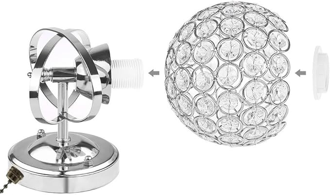 Modern Crystal Wall Light Pendent Lamp Chrome Finish Bedroom Sconce Lighting Fixture with Pull Cord Switch, E14 Socket (Spherical)
