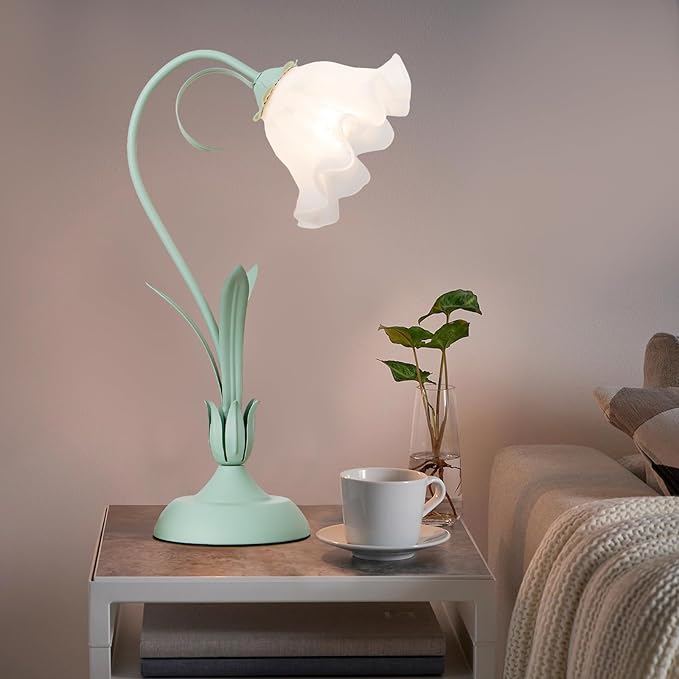 Flower Desk Lamp, Table Lamp LED Reading Light for Small Space Bedroom Home Office, Bedside Lamp with Soft Light, Applicable 5-10m² Area (Green, 19.6" D x 5.9" H)