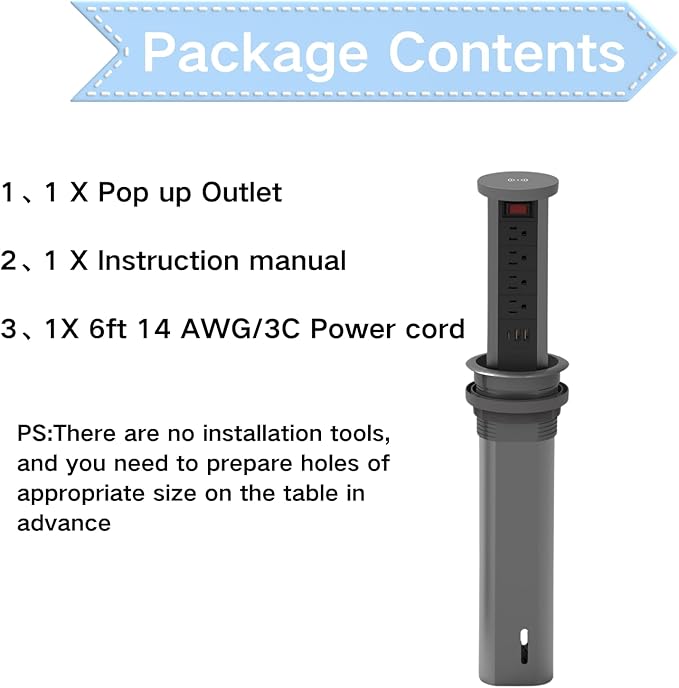 Pop up Outlet for countertop 4.72in Desk Grommet Power Station PD20W USB C 4 Outlets 3 USB Ports 1 Wireless charger 15A Outlets Fast charging Space Saver Outlet for Kitchen Office 6ft Cord