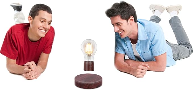VGAzer Magnetic Levitating Floating Wireless LED Light Bulb Desk Lamp for Unique Gifts, Room Decor, Night Light, Home Office Decor Desk Tech Toys (Round Wooden Base..)