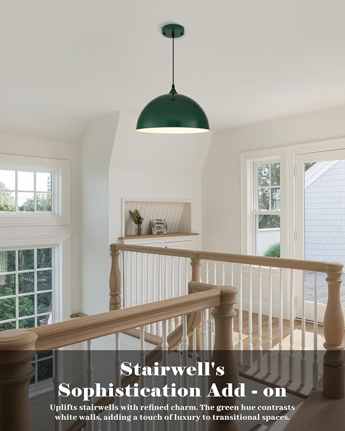 Green Pendant Lights Kitchen Island 2 Pack, 14 Inch Large Dome Pendant Light, Green Farmhouse Pendant Light, Island Pendant Lights for Kitchen, Dining Room