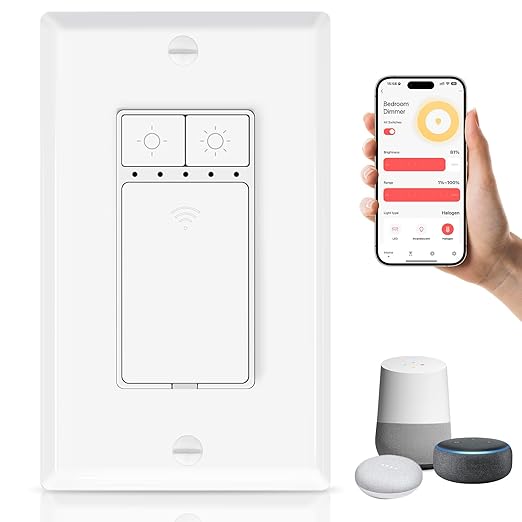 Greencycle Smart Dimmer Switch,1PK Single Pole, Needs Neutral Wire,2.4GHz WiFi Light Switch,Work with Alexa and Google Home, ETL Certified,No Hub Required,for Dimmable 150W LED CFL,600W Incandescent