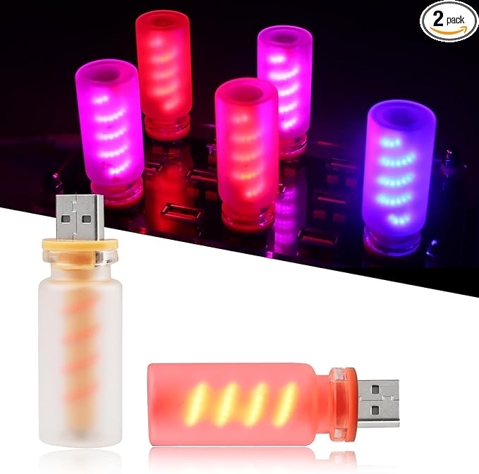 2PCS USB Lights for Car, Touch Adjustment Lights, Plug in USB Car Interior Ambient Light, Frosted Glass Spiral LED USB Night Light for Camping, Holiday Decoration, Party, Bedroom (Red)