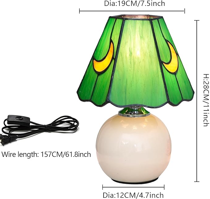 Mushroom Lamp Tiffany Lamp Stained Glass Table Lamp Moon Cute Small Bedside Lamps for Living Room Home Decor,Unique Aesthetic Home Living Room Decor Girls Women Birthday Day Gift,(Green)