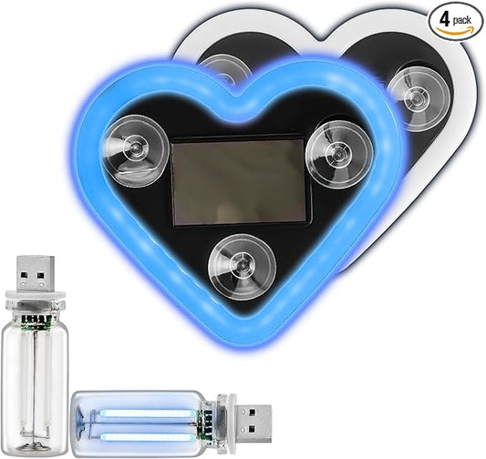 Valentines Day Decorations Car LED Interior Lights, Solar & Type-C Rechargeable Heart-Shaped Car Ambient Lights, 2 PCS Heart Lights & 2 PCS Mini USB Lights, Blue Car Decorations
