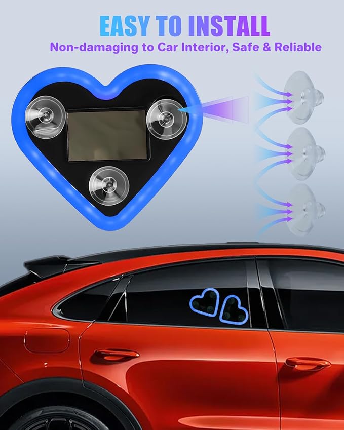 Valentines Day Decorations Car LED Interior Lights, Solar & Type-C Rechargeable Heart-Shaped Car Ambient Lights, 2 PCS Heart Lights & 2 PCS Mini USB Lights, Blue Car Decorations