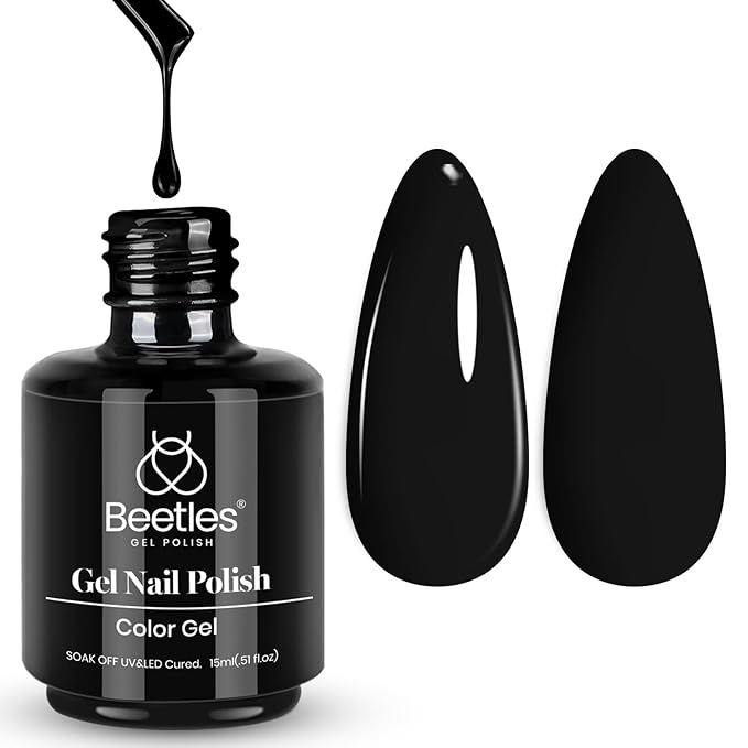 Beetles Black Gel Polish, 1 Pcs 15ml Audrey Black Nail Polish Color Gel Nail Polish Soak Off Art Manicure Salon DIY Uv Lamp Nail Design Decoration at Home