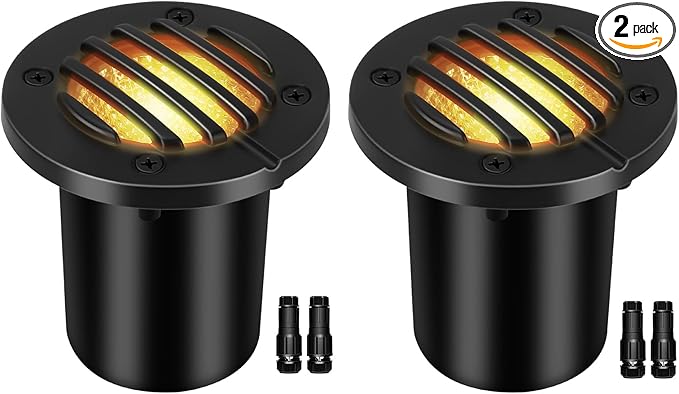 Low Voltage Landscape Lighting: 10W 2700K Warm White LED Well Lights, 12/24V Outdoor In-Ground Lights with IP67 Waterproof for Garden Yard Pathway Pavers Deck Fence, 2 Pack with Connectors