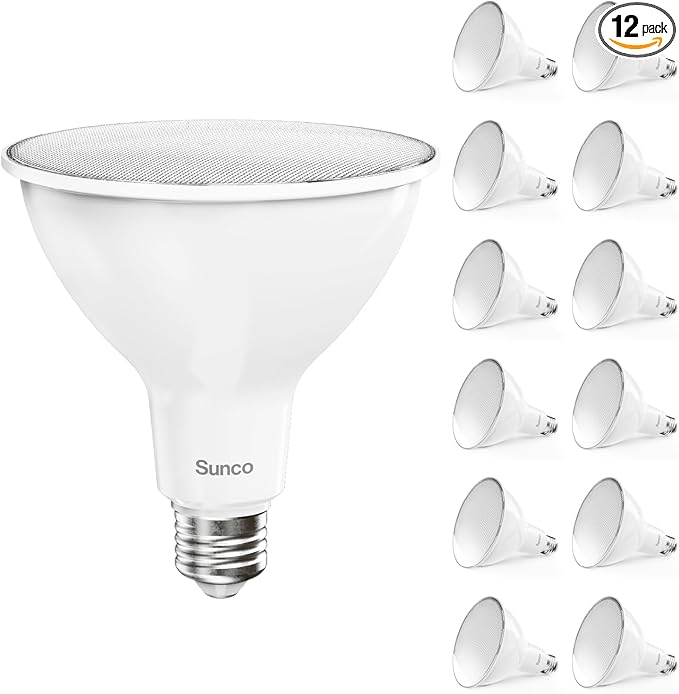 Sunco 12 Pack Outdoor Flood Light Bulb LED PAR38, Exterior Spotlight Bulbs, Weatherproof, 1050 LM, 13W (100W Equivalent), 3000K Warm White, Wet Rated, Dimmable, E26 Base UL