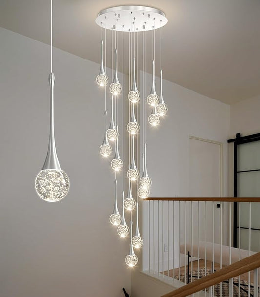 18 Light Modern Glam Crystal Chandelier for High Ceiling LED Dimmable Ceiling Pendant Light Staircase Foyer Enterway Living Room Chandelier Lighting Antique Silver