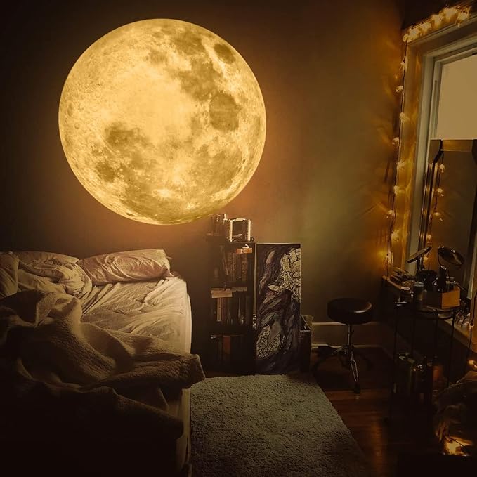 Upgrade Non-Fade Moon Projector Night Light, USB Charging Moon Lamp with 3 Lighting Colors, Angle Bendable Brightness Adjustable Moon Atmosphere Projector, Gift for Kids Wall Ceiling Decor