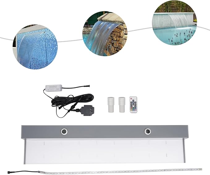 36" Pool Fountain Pool Waterfall Spillway, Acrylic 7 Color LED Light Lighted Waterfall Pool Fountain Changing Spillway
