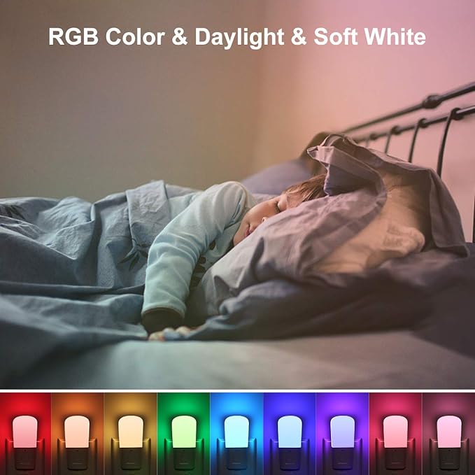 L LOHAS LED Kids Night Lights Plug in, RGB Color Changing Plug into Wall Lights Remote, Rainbow Dimmable Girls Night Light Switch, Christmas Home Decor for Kids Room, Bedroom, Hallway, Bathroom, 2Pack