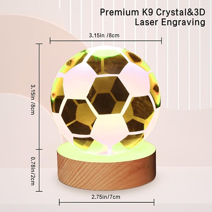 3D Soccer Crystal Ball Lamp,3.15inch Multi-Color Changing Bedroom Decor Night Lights,Christmas Birthday Gifts for Boys,Girls