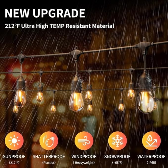 50FT Outdoor String Lights Waterproof with 30+2 Bulbs (1.5FT Bulbs Spacing), Remote & Dimmer, Commercial Grade Patio Lights with 3 Mode Light & Timing,100PC Ties for Outside