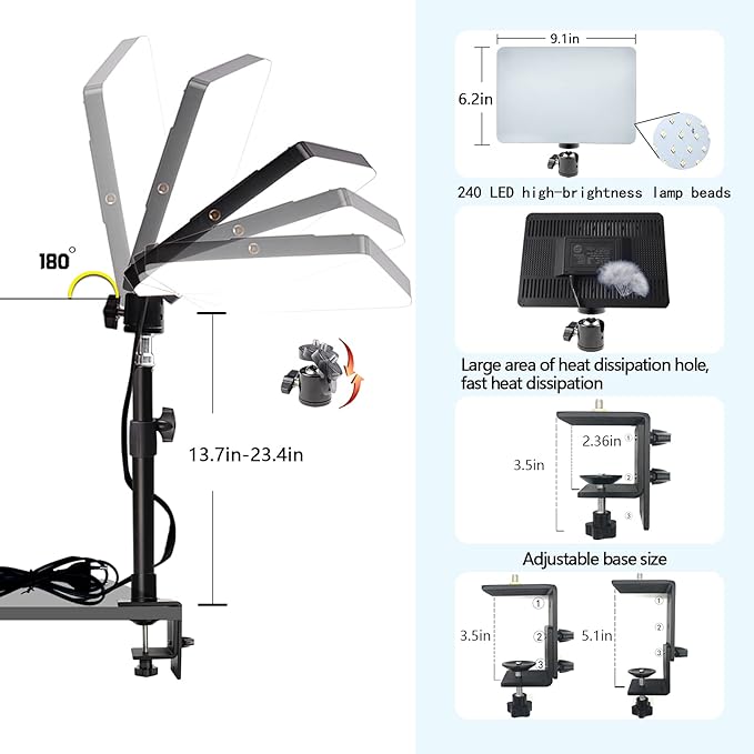 LED Desk Bi-Color Key Light with C-clamp, 2700K-5700K Dimmable with Wireless Remote for Studio Photography Lighting/Zoom Conference/Video Recording/YouTube Tiktok Live/Game Streaming