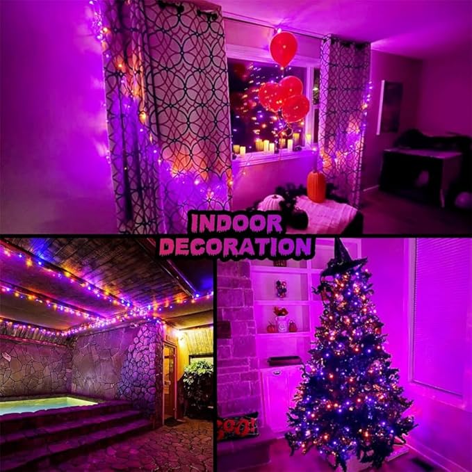 JMEXSUSS 2 Pack 100 LED Orange and Purple Halloween Lights, 33ft Connectable Halloween String Lights Outdoor Waterproof, 8 Modes Christmas Light for Indoor Christmas Tree Party Decorations