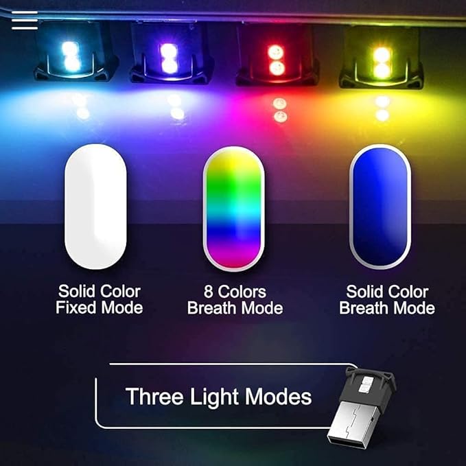 AOZITA Mini USB LED RGB Light Brightness Adjustable 8 Color Changeable for Car, Laptop, Keyboard. Atmosphere Smart Night Lamp for Home Decoration (DC : 5V) (Quantity: 4)