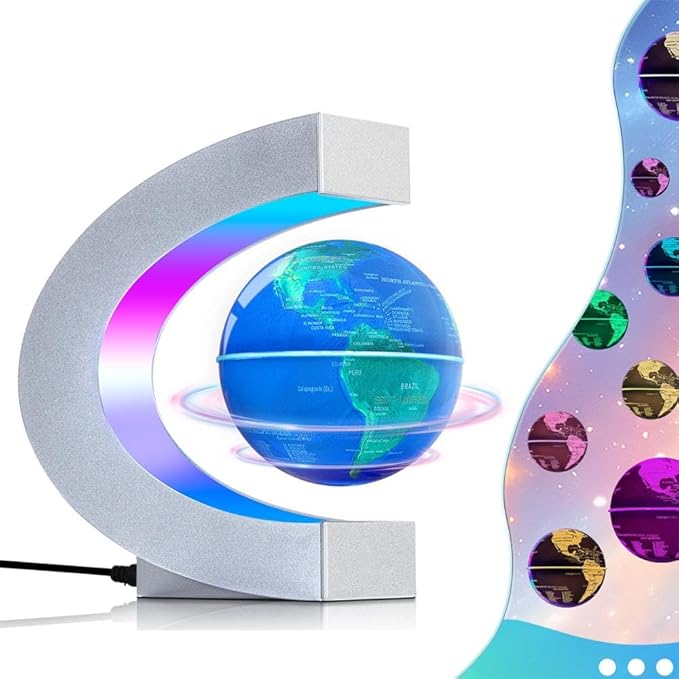 Magnetic Levitating Floating Globe with 7 Colored Lamp, Cool Tech Gadgets Gifts World Globe for Men Father, Birthday Gifts Office Home Desk Decor Display Frame