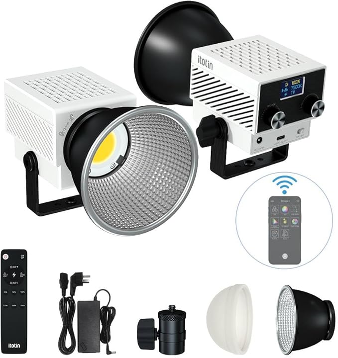 LED Video Light, 60W Mini COB Continuous Output Lighting Studio Photography Light, 2700K-7500K, CRI>96, TLCI>97, 2.4G/APP Control, 8 Lighting Effects (1 Pack, White)