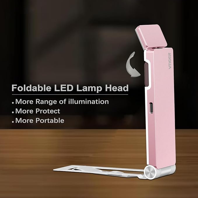 VTIGER Reading Light, USB Rechargeable Book Light for Reading in Bed,Foldable Clip-on LED Booklight, 3 Amber Colors & 4 Brightness Dimmable,Long Lasting Portable Bookmark Lamp for Book Lovers, Kids
