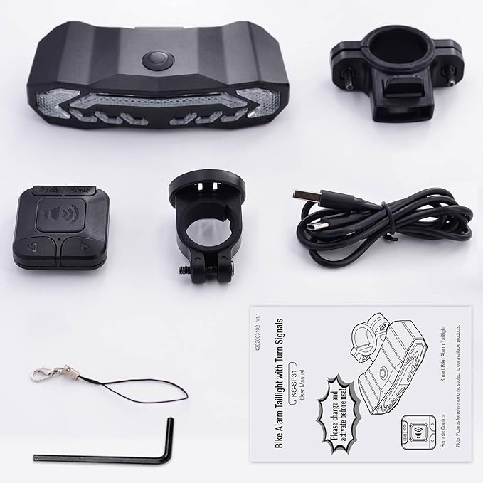 Bike Turn Signals, Bicycle Tail Light with Turn Signals, Bike Tail Light USB Rechargeable with Horn, IP65 Waterproof Anti-Theft Alarm,6 Light Mode Auto On Off, for Bicycle, Ebike, Scooter