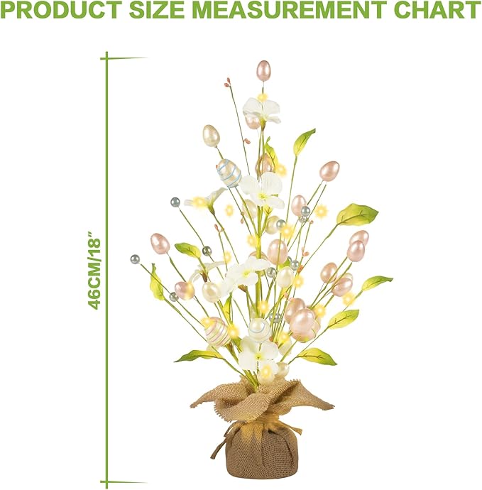 RoseCraft Easter Decorations, 18 Inch Easter Artificial Egg Tree Tabletop Decor with Delicate Ornaments, for Home Party Wedding Holiday Spring Summer Decoration, Pink/White.