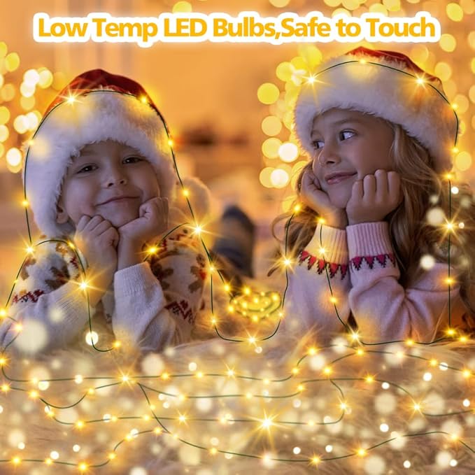 KOUQIYA Christmas Fairy Lights 4 Pack, 18ft 50 LEDs Battery Starry Light with Timer 8 Modes Waterproof Tree Lights for Outdoor Indoor Xmas Garden Party Decor (Warm White, 50 LEDs x 4 Pack)