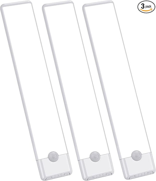 Motion Sensor Under Cabinet Lights, Magnetic Rechargeable Under Counter Closet Light, Wireless Night Light Bar Stick-On, 3-Pack, Cool White