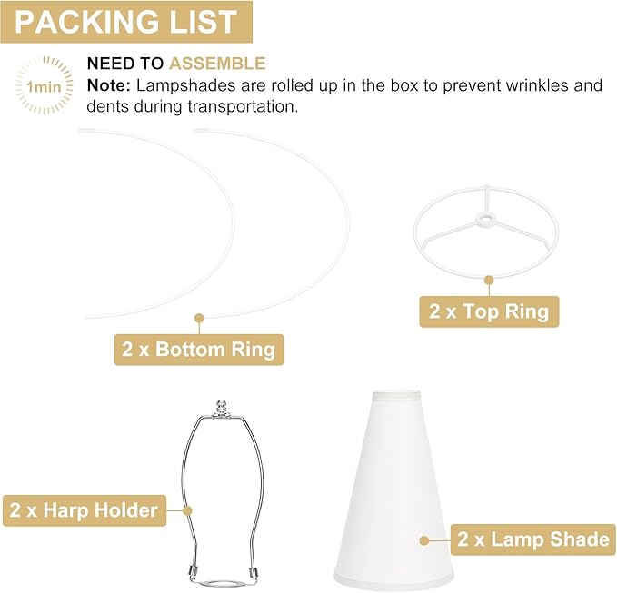 White Lamp Shades Set of 2, Empire Large Lamp Shades for Table Lamps Floor Lamps, 6" Top x 16" Bottom x 10.8" High, Natural Linen Lampshades Replacement, Spider, Harp Holders Included, Easy Assembly