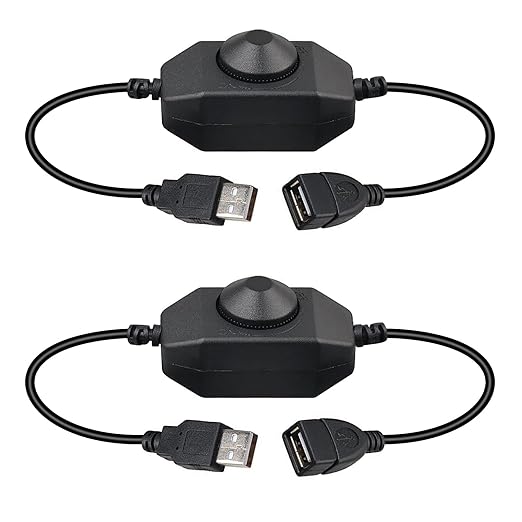 Onite 2-Pack USB Dimmer Switch, for 5V LED Strip Lights Brightness Adjustable, USB Fan Controller (Black)
