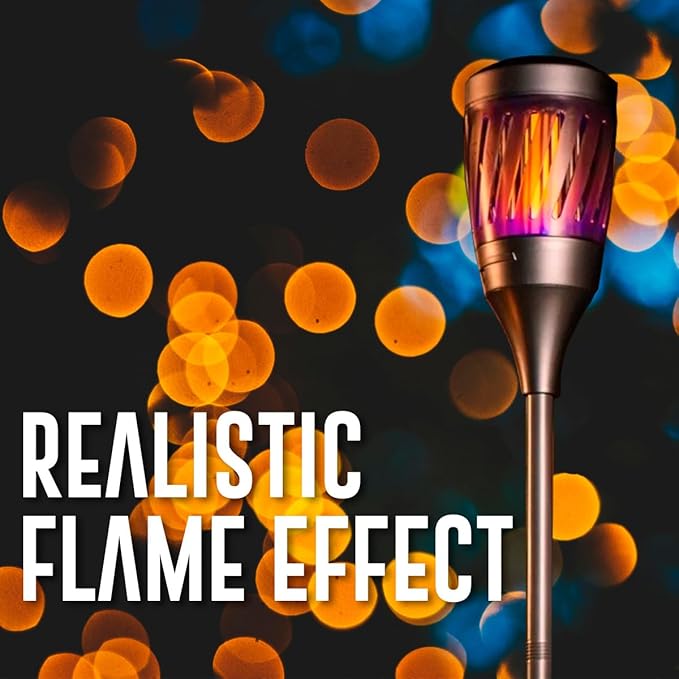 Solar Tiki Torch Lantern ZapperFlying Control with Realistic Flickering Flame Accent Light Solar Powered Rechargeable Garden Lamp (Tiki Metal)