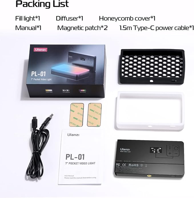 ULANZI LT002 RGB Video Light, Portable LED Camera Light Panel 0-360 Full Color, CRI 95+ 2500-9000K LED Video Light, 4000mAh Rechargeable LED DSLR Lighting for Vlogging, Photography, Video Conference