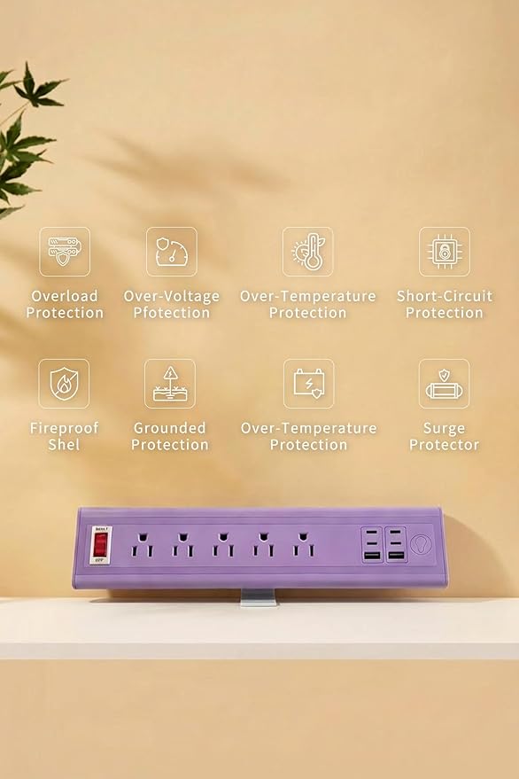 Desk Clamp Power Strip with Nightlight, 40W Fast Charging, 10FT Extension Cord, 4x20W USB-C & 2 USB Ports, 5 AC Outlets, Fits 1.69-Inch Table Edges