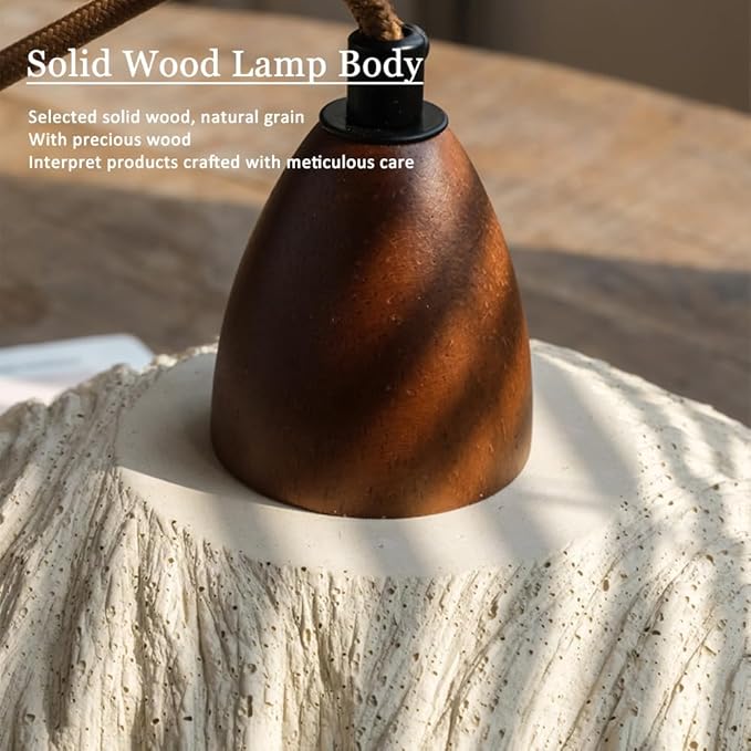 Wabi Sabi Pendant Light, 11" Concrete Pendant Light with Grey Irregular Textured Lampshade & Wooden Ceiling Plate, Retro Cement Hanging Lamp Ideal for Bedroom Living Room Kitchen (No Bulb)