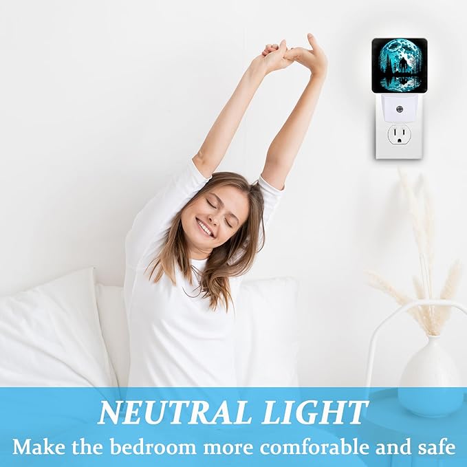 Bigfoot and Alien Night Light, Plug-into Wall Moon Forest Nightlight Lamp with Dusk to Dawn Sensor, Led Lamp 0.5W Energy Efficient for Boys Girls Adults Home Decor