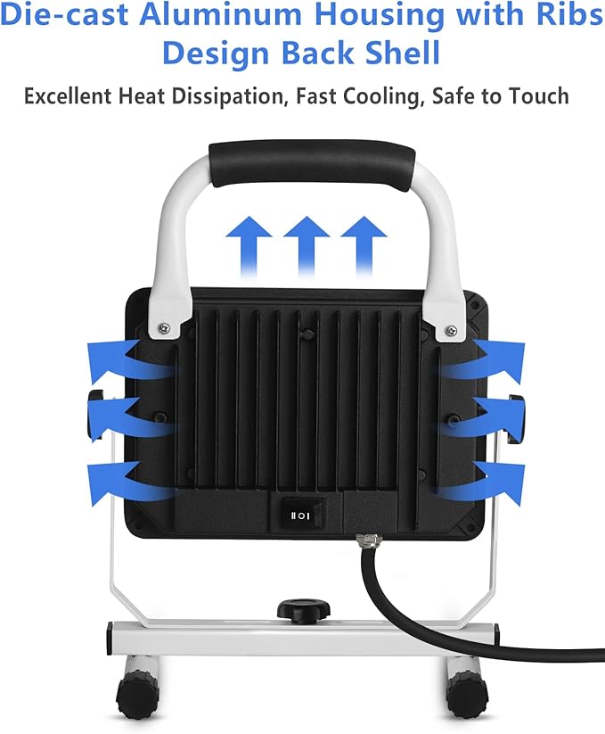 UFOND 6000 Lumen LED Work Light with Stand,60W Waterproof Flood Light, Brightness Switch Adjustable,Super Bright Portable Job Site Worklight with Power Cord for Garage Workshop Car,Outdoor Lighting