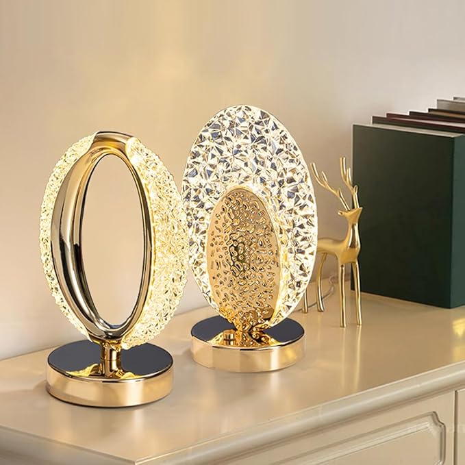 Cordless Crystal Lamp, Touch Sensor Control LED Table Lamp,3 Color Stepless Dimmable Battery Powered Lamp (Gold-01)
