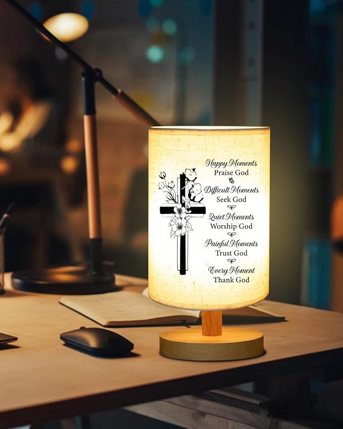 Christian Gifts for Women Faith, Inspirational Fabric Table Lamp Gifts, Christmas Birthday Gifts for Women, Men, Sister, Friends, Religious Gifts for Women, Bedside Table Lamp Christian Easter Gifts