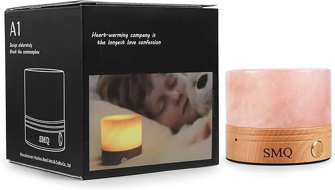 SMQ Rose Quartz Crystal Night Light with USB Charging Port,Handmade Healing Crystal Rechargeable LED Gemstone Lamp with Touch Sensor Light for Nursery Living Room,Shelf,Office