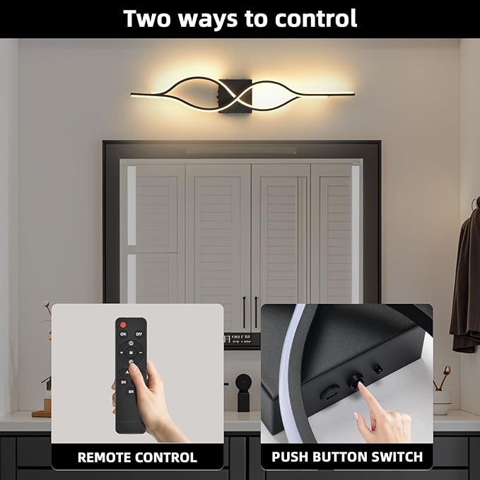 Battery Operated Wall Sconces Set of 2, Black 31.4'' LED Dimmable Wall Sconce with Remote Control, Adjustable Color Temperature Brightness for Living Room Bedroom and Hallway USB Rechargeable Lighting