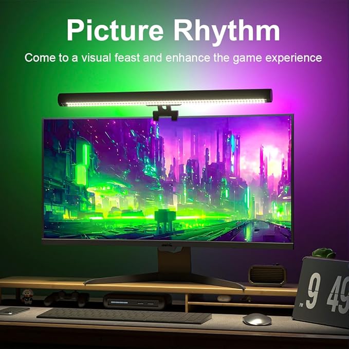 DS Monitor Light with Sync Screen Color, Care-Reading LED Task Lamp Adjustable Brightness/Color Temperature Reading Light for Laptops, Computer Monitor (USB Plug)