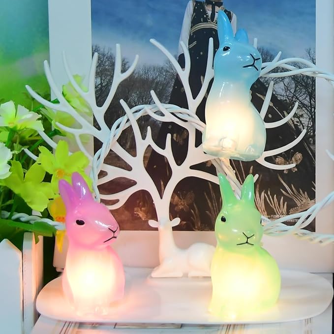 8.5FT Easter Decorations Bunny Lights, 10Pcs LED Pastel Easter Bunny Lights Plug in, Easters Light String for Spring Themed Party Garden Patio Easters Decorations Outdoor Indoor, White Wire