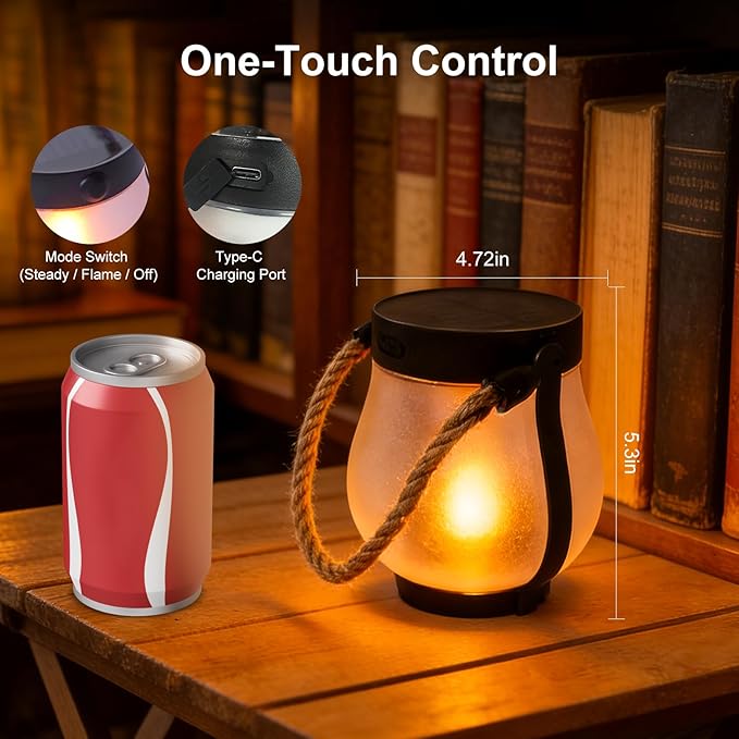 Solar Lanterns Outdoor Waterproof 4 Pack, Outdoor Solar Lanterns with Flickering Flame Effect, USB-C & Solar Charging, Auto Dusk to Dawn, Hanging Light for Garden Patio Yard