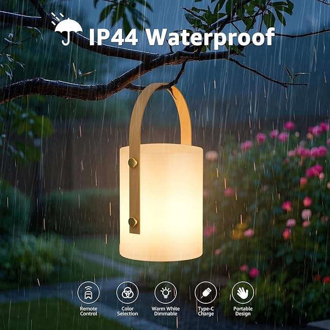 uuffoo LED Lantern Cordless Table Lamp IP44 Shower Safe with Remote, 8-10H Battery Life RGB Warm White Dimmable for Indoor Outdoor Patio Camping Home (White B)