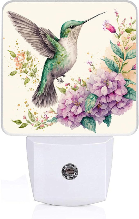 Groovy Hummingbirds Night Light,Flowers Plug-in Night Lights with Dusk-to-Dawn Sensor for Bedroom,Bathroom and Living Room Sleep Friendly lamp 0.5w